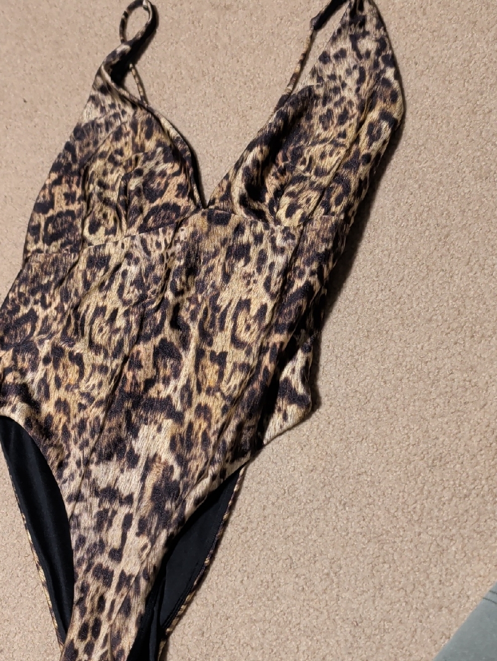 Allsaints saph swimsuit in aster brown. Leopard Plunge One Piece. - Picture 3 of 5